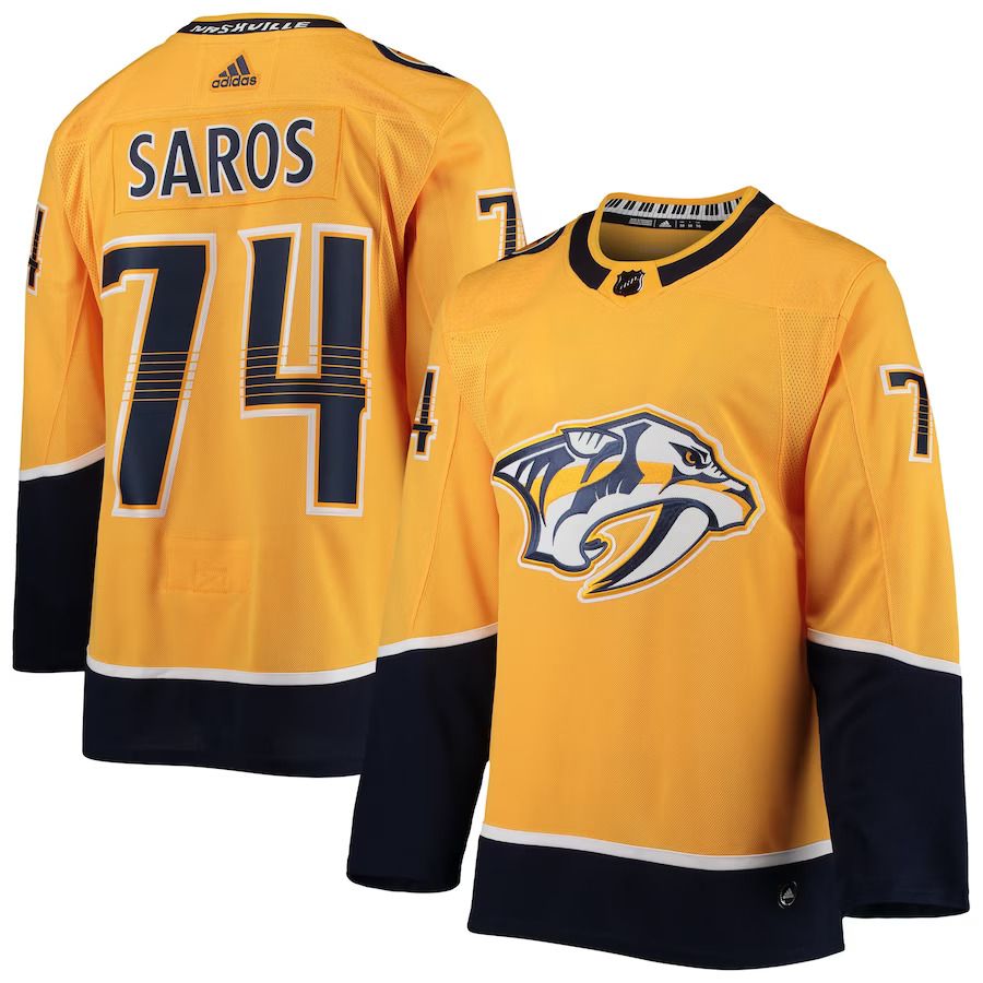 Men Nashville Predators #74 Juuse Saros adidas Gold Home Authentic Player NHL Jersey->nashville predators->NHL Jersey